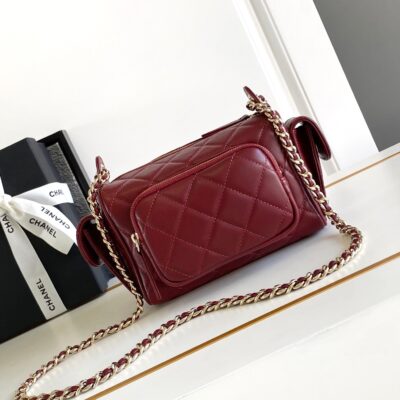 CHANEL 25S CAMERA BAG 23 IN DARK RED LAMBSKIN WITH GOLD HARDWARE