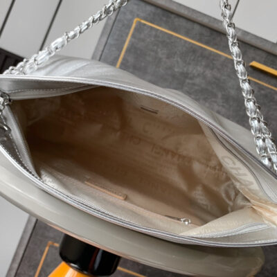 CHANEL 25S HOBO BAG 40 CM IN SILVER SMOOTH CALFSKIN