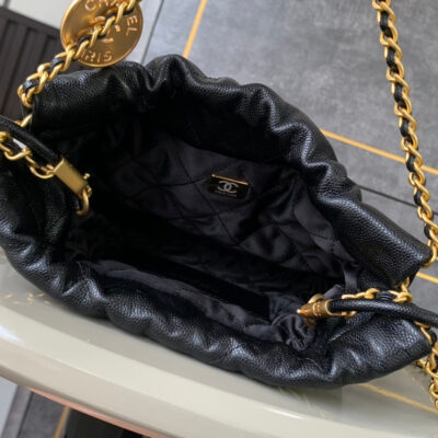 CHANEL BAG 25S 20 CM IN BLACK LAMBSKIN WITH GOLD HARDWARE
