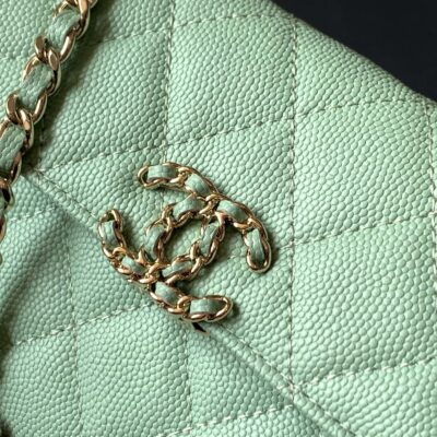 CHANEL 25S KELLY BAG 18 IN LIGHT GREEN CAVIAR LEATHER WITH GOLD HARDWARE