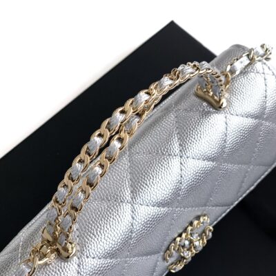 CHANEL 25S KELLY BAG 18 IN SILVER CAVIAR LEATHER WITH GOLD HARDWARE STYLE 2