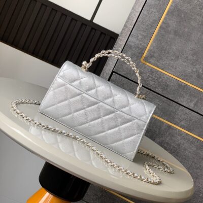 CHANEL 25S KELLY BAG 18 IN SILVER CAVIAR LEATHER WITH GOLD HARDWARE STYLE 2