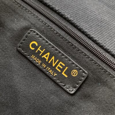 CHANEL 25S CLASSIC FLAP 26 CM IN GUNMETAL BLACK CANVAS EMBROIDERED MOTIF WITH GOLD HARDWARE