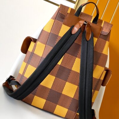 CHRISTOPHER BACKPACK 48 IN BROWN YELLOW DAMIER CANVAS