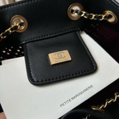 CHANEL 26S HOBO BAG 22 IN BLACK PERFORATED CALFSKIN GOLD HARDWARE