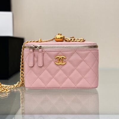 CHANEL 25S MINI VANITY BAG 16 CM IN LIGHT PINK LAMBSKIN WITH GOLD HARDWARE
