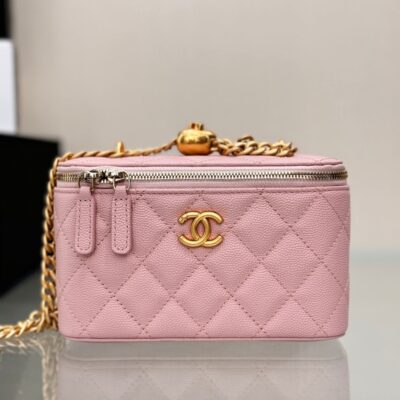 CHANEL 25S MINI VANITY BAG 16 CM IN LIGHT PINK LAMBSKIN WITH GOLD HARDWARE