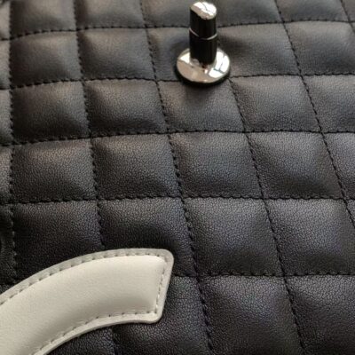 CHANEL CAMBON LARGE FLAP 25S 33 CM IN BLACK CALFSKIN WITH WHITE LOGO