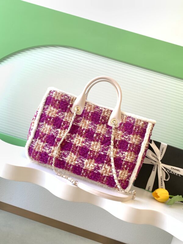 CHANEL 25S SHOPPING BAG 40 IN DARK PINK MIX WHITE TWEED