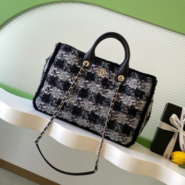 CHANEL 25S SHOPPING BAG 40 IN BLACK MIX GREY TWEED