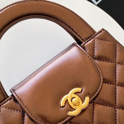 CHANEL 25S MINI KELLY BAG 19 IN BROWN METALLIC LAMBSKIN WITH GOLD HARDWARE