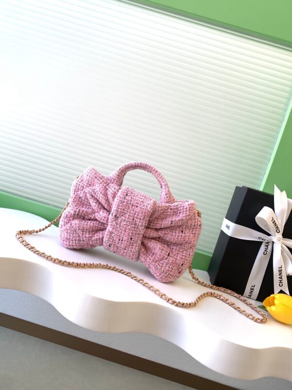 CHANEL 25S BOW BAG 26 IN PINK TWEED WITH GOLD HARDWARE