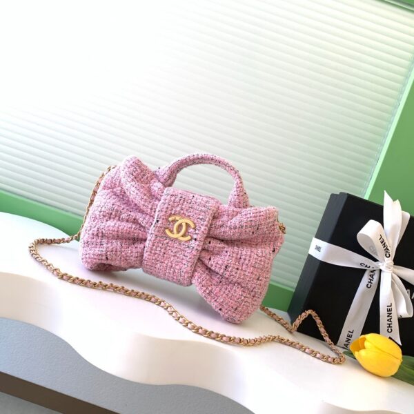 CHANEL 25S BOW BAG 26 IN PINK TWEED WITH GOLD HARDWARE
