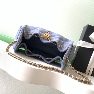 CHANEL 25S HOBO BAG 22 IN BLUE GRAY SUEDE WITH GOLD HARDWARE