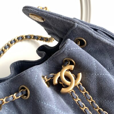 CHANEL 25S HOBO BAG 22 IN BLUE GRAY SUEDE WITH GOLD HARDWARE