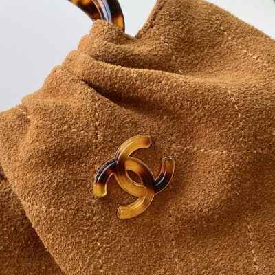 CHANEL 26S HAND BAG 12 IN CARAMEL BROWN SUEDE GOLD HARDWARE