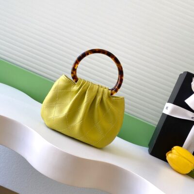 CHANEL 26S HAND BAG 12 IN LIME YELLOW LAMBSKIN GOLD HARDWARE