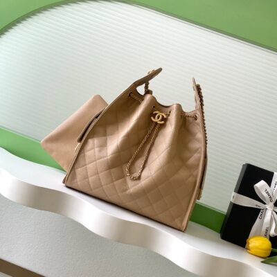 CHANEL 26S HOBO BAG 40 IN DARK BEIGE CAVIAR CALFSKIN GOLD HARDWARE