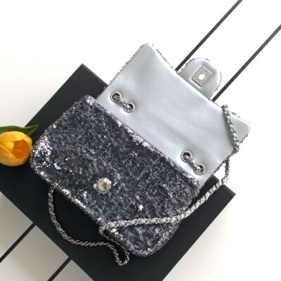 img_ecb71349_20260629_i1782706618663_8513_0_6_jpg CHANEL 26S SEQUINS FLAP BAG 21 IN BLACK TWEED AND CALFSKIN SILVER HARDWARE