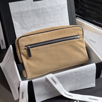 img_ecb71349_20260706_i1783315368006_2566_0_1_jpg CHANEL 26S LARGE ZIP POUCH BAG 29 IN DARK BEIGE SUEDE AND CALFSKIN SILVER HARDWARE