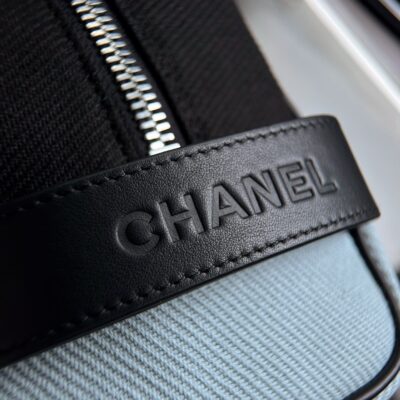 img_ecb71349_20260706_i1783317575037_9491_0_5_jpg CHANEL 26S LARGE ZIP POUCH BAG 29 IN LIGHT BLUE CANVAS AND CALFSKIN SILVER HARDWARE
