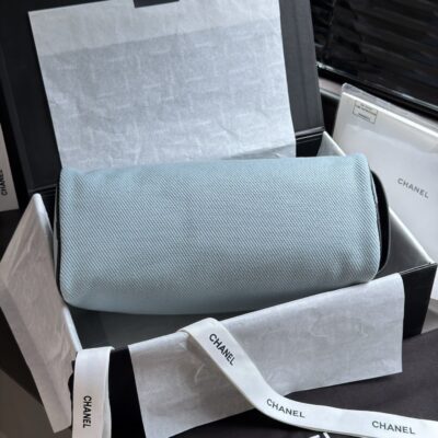 img_ecb71349_20260706_i1783317575840_9539_0_2_jpg CHANEL 26S LARGE ZIP POUCH BAG 29 IN LIGHT BLUE CANVAS AND CALFSKIN SILVER HARDWARE