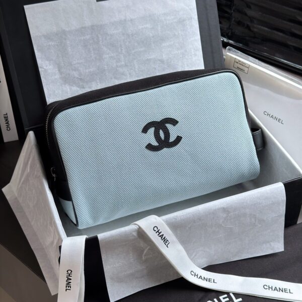 img_ecb71349_20260706_i1783317575895_6520_0_0_jpg CHANEL 26S LARGE ZIP POUCH BAG 29 IN LIGHT BLUE CANVAS AND CALFSKIN SILVER HARDWARE