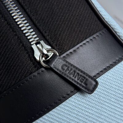 img_ecb71349_20260706_i1783317575898_9598_0_6_jpg CHANEL 26S LARGE ZIP POUCH BAG 29 IN LIGHT BLUE CANVAS AND CALFSKIN SILVER HARDWARE