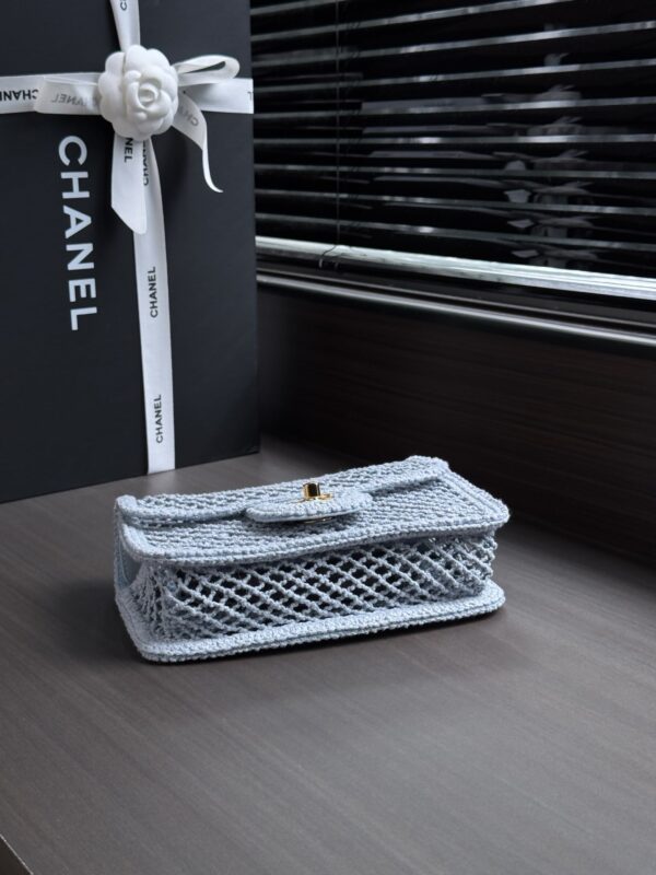 img_ecb71349_20260719_i1784414176453_962_0_3_jpg CHANEL 26S SMALL CLASSIC FLAP BAG 21 IN LIGHT BLUE OPEN-WEAVE CROCHET GOLD HARDWARE