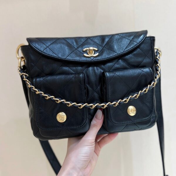 CHANEL 25S HOBO RETRO BAG 24 IN BLACK CALFSKIN GOLD HARDWARE