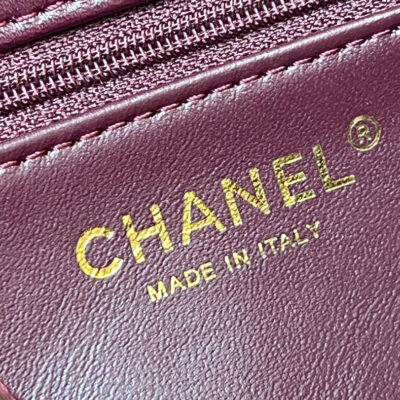 CHANEL TOP HANDLE 19 IN WINE RED LAMBSKIN GOLD HARDWARE