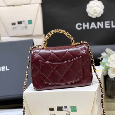 CHANEL TOP HANDLE 19 IN WINE RED LAMBSKIN GOLD HARDWARE