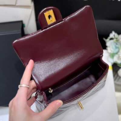 CHANEL TOP HANDLE 19 IN WINE RED LAMBSKIN GOLD HARDWARE