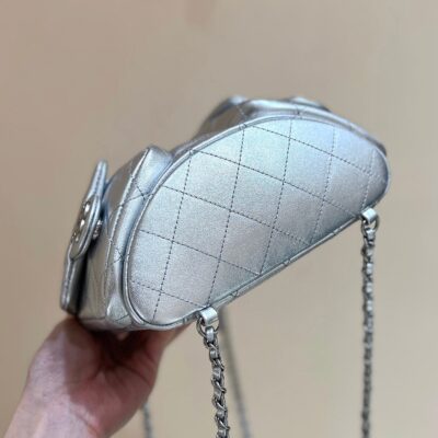 DRAWSTRING BUCKET BACKPACK 24 IN SILVER-TONE LAMBSKIN SILVER HARDWARE