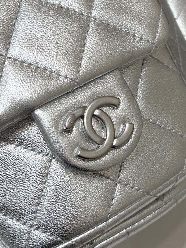 DRAWSTRING BUCKET BACKPACK 24 IN SILVER-TONE LAMBSKIN SILVER HARDWARE