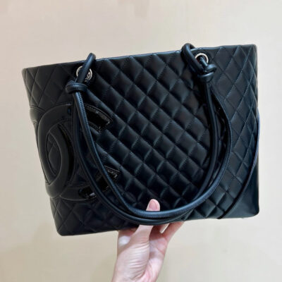 CHANEL 25S CAMBON LIGNE TOTE BAG 30 IN BLACK LAMBSKIN
