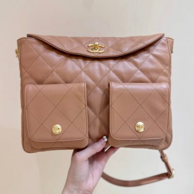 img_f3c7fd90_20250401_i1743474089120_4662_0_3_jpg CHANEL 25S HIPPIE HOBO POSTMAN BAG 30 IN WARM TAUPE CALFSKIN GOLD HARDWARE