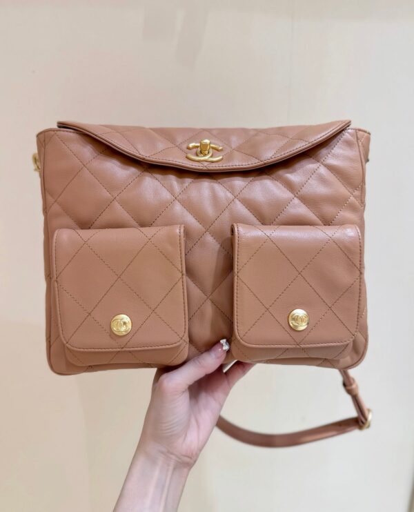 img_f3c7fd90_20250401_i1743474089120_4662_0_3_jpg CHANEL 25S HIPPIE HOBO POSTMAN BAG 30 IN WARM TAUPE CALFSKIN GOLD HARDWARE