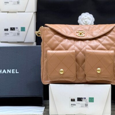 img_f3c7fd90_20250401_i1743474089175_6445_0_0_jpg CHANEL 25S HIPPIE HOBO POSTMAN BAG 30 IN WARM TAUPE CALFSKIN GOLD HARDWARE