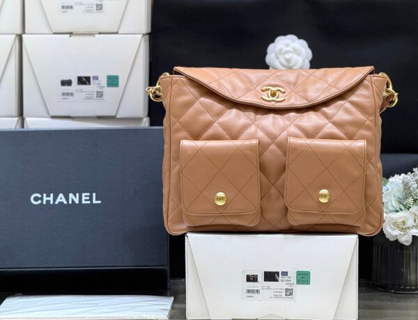 img_f3c7fd90_20250401_i1743474089175_6445_0_0_jpg CHANEL 25S HIPPIE HOBO POSTMAN BAG 30 IN WARM TAUPE CALFSKIN GOLD HARDWARE