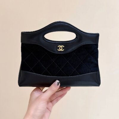 25S CHANEL MINI SHOPPING BAG 20 IN BLACK SUEDE CALFSKIN