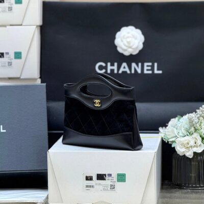 25S CHANEL MINI SHOPPING BAG 20 IN BLACK SUEDE CALFSKIN