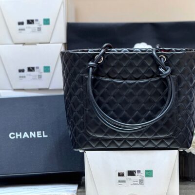 CHANEL 25S CAMBON LIGNE TOTE BAG 30 IN BLACK AND WHITE LAMBSKIN