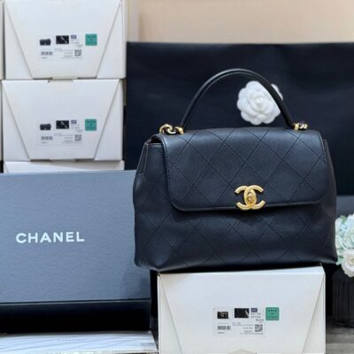 CHANEL 25S MEDIUM FLAP BAG 28 IN BLACK CALFSKIN GOLD HARDWARE