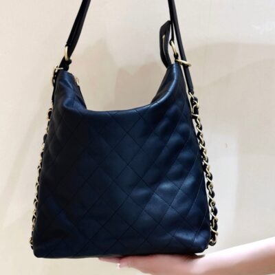 CHANEL 25S MEDIUM MAXIUM OLD HOBO BAG 33 IN BLACK CALFSKIN