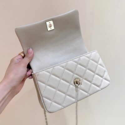 CHANEL 25S COCO CRUSH HANDLE 18 IN NUDE CALFSKIN GOLD HARDWARE