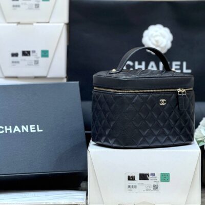 CHANEL 25S VANITY TOP HANDLE CASE 21 IN BLACK CALFSKIN
