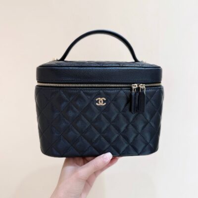 CHANEL 25S VANITY TOP HANDLE CASE 21 IN BLACK CALFSKIN