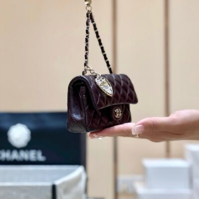25S CHANEL MINI CF BAG 12 IN DARK BROWN LAMBSKIN HEART MODEL