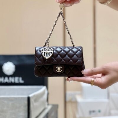 25S CHANEL MINI CF BAG 12 IN DARK BROWN LAMBSKIN HEART MODEL